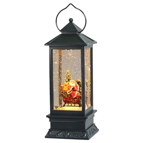 Image of Eldnacele Musical Christmas Snow Globe Lantern Battery Operated & Lined Lighted Glittering Spinning Singing Water Lantern Father Christmas with 6H Timer and USB Cord 12" for Christmas Decoration