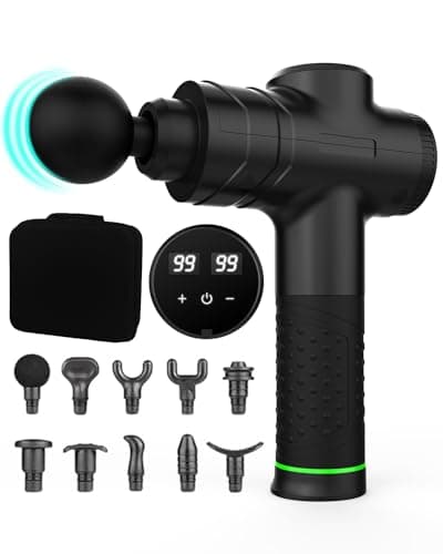 Image of Massage Gun Deep Tissue, 99-Speed Percussion Massager with 10 Heads, 3600 Percussion/min, 2500mAh Battery, Quiet Cordless Muscle Massager with LCD for Athletes, Pain Relief, Men, Gift for Dad
