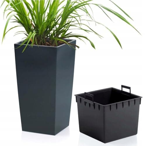 Image of B2C Tall Planter Plant Pot Flower with Insert Indoor Outdoor Garden Patio Home Large Plastic With insert (Anthracite, H32.5cm W17cm)