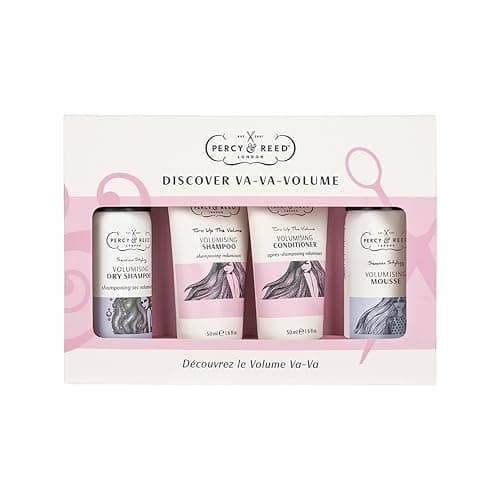 Image of Percy & Reed Turn Up The Volume Discover Va-Va-Volume Kit – Includes Volumising Dry Shampoo, Shampoo, Conditioner & Mousse. Lightweight Formula for Full & Bouncy Hair. Travel Size, 4 x 50ml