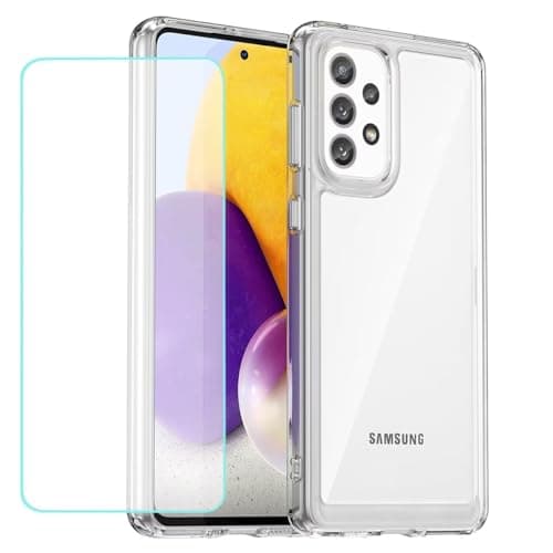 Image of Wanyuexes Case for Galaxy A73 5G Case, Samsung A73 5G SM-A736B with Tempered Glass Screen Protector, Clear Hard PC Back & Soft TPU Bumper Protective Phone Cover for Samsung Galaxy A73 5G Crystal Clear