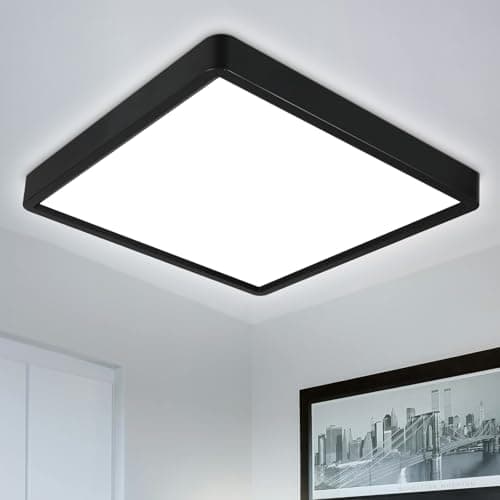Image of Defurhome LED Ceiling Light,24W 2200LM,150W Equivalent,5000K Daylight White,Waterproof IP54,Flush Square Modern Ceiling Light for Bathroom,Bedroom,Kitchen,Porch,Living Room,30cm(Black)