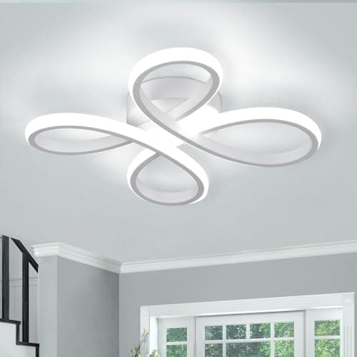 Image of EIDISUNY Modern LED Ceiling Light, 30W White Curved Creative Modern Ceiling Lights Fixture LED for Living Room Bedroom Corridor Aisle Hallway Indoor Office Kitchen Lamp - Cool White Light 6000K
