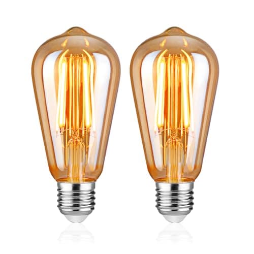 Image of Uchrolls Vintage Edison Light Bulbs E27 Base, ST58 Warm White 2500K, Antique Retro Amber Glass Lamp 700LM, Screw LED Filament Bulb Squirrel Cage, 6W Equivalent to 60W, Non-dimmable, Pack of 2