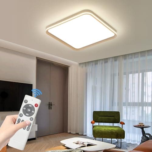 Image of Mikeru Square Bathroom LED Lights Ceiling, 40cm Living Room Lights Dimmable with Remote 10% to 100% Slim Flush Full Spectrum Ceiling Light 3000K/4500K/6500K for Office, Kitchen
