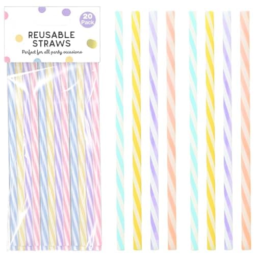 Image of Reusable Plastic Straws 20 Pack Pastel Colours – 20cm Drinking Straws for Milkshakes Smoothies Cocktails – Durable Thick Reusable Straws Alternative to Paper Straws – LND Gifts