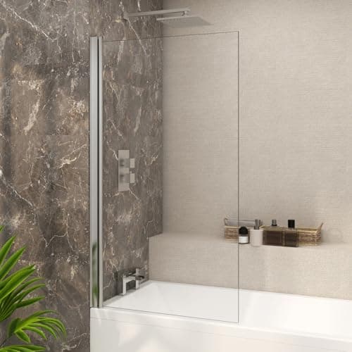 Image of Nuie Square Shower Bath Screen 1430mm H x 786mm W - 6mm Tempered Glass