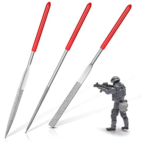 Image of Honoson 3 Pcs Miniature and Model Files, Diamond Small Metal Needle File Set with Round, Flat Tool and Triangular Rasp, for Metal, Resin, and Plastic Miniatures