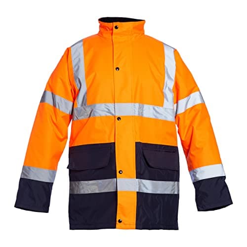 Image of Blackrock Orange/Navy Hi Vis Waterproof Jacket, Mens Womens Reflective Work Jacket, High Visibility Safety Workwear, Comfort Fleece Lined Collar And Quilt Lined Coat, Fully EN Certified - Size 3XL