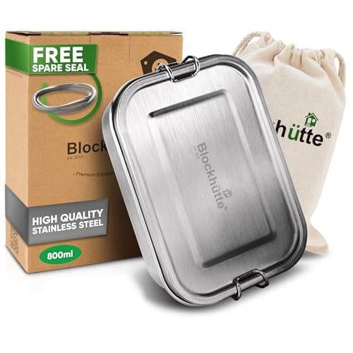 Image of Blockhütte Stainless Steel Lunch Box for Kids and Adults I 800ml Metal Lunch Box I Metal Bento Boxes with 2 Movable Dividers – Leakproof Lunchbox – Stainless Steel Bento Box with Spare Seal