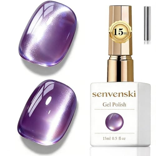 Image of Senvenski Jelly Glass Cat Eye Gel Nail Polish with Magnet 15ML Magnetic 3D Galaxy Holographic Glitter Translucent Sheer Color Gel Polish Salon Home DIY (Purple, MY1-008)