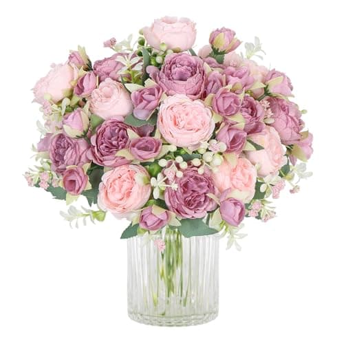 Image of SOMYTING Peony Artificial Flowers, Faux Peony Bouquet 2 Bundles Silk Peonies Bouquets Fake Peonies Artificial Flowers Peonies Bouquet for Wedding Party Centerpiece Table Home Decor (Mixed Pink)