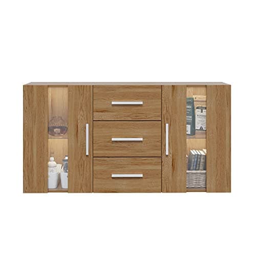 Image of Panana Sideboard Modern Living Room Cupboard Unit Cabinet Furniture 2 Doors 3 Drawers (Oak)