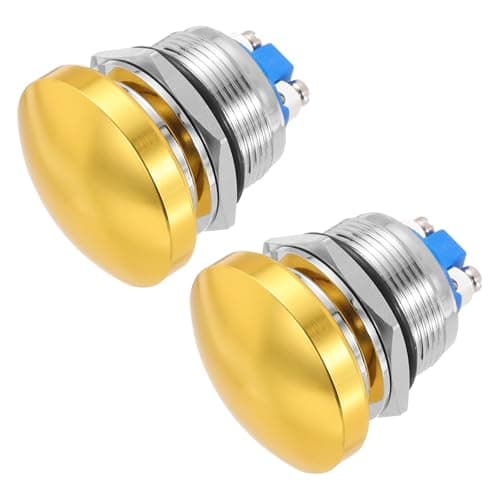 Image of METALLIXITY 2PCS 3A 22MM 7/8" Momentary Mushroom Head Push Button Switch 12V 24V 120V 250V AC Gold 1NO Waterproof IP65 SPST Domed Round 2 Screw Foot Button Switch