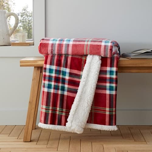 Image of Catherine Lansfield Cosy Kelso Check 130x170 cm Blanket Throw Red