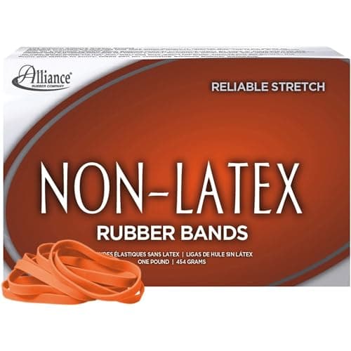 Image of Alliance Rubber 37646#64 Non-Latex Rubber Bands, 1 lb box contains approx. 380 bands (3 1/2" x 1/4", Orange)