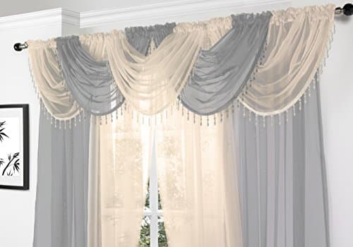 Image of Silver Voile Curtain Swag with Crystal Beaded Trim by Supplied by Maple Textiles