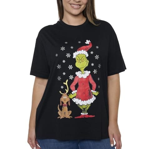 Image of The Grinch Womens T-Shirt Dr Seuss How Stole Christmas Print, Black, 3X