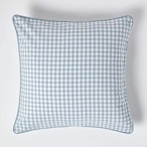 Image of HOMESCAPES - 100% Cotton - Gingham Check - Large Cushion Cover - 60 x 60 cm Square - 24 x 24 Inches - Blue White - 100% Cotton Sofa Pillow Cushion Cover - Washable