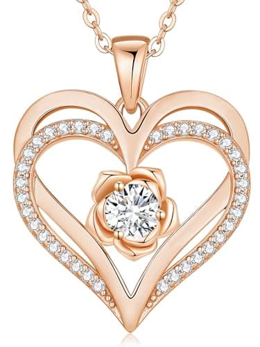 Image of Necklaces for Women Copper Love Heart Pendant Plated Rose Gold Birthstone Rose Jewellery Gifts for Mum Wife Girlfriend Anniversary Mothers Day Christmas Valentines (04-Apr)