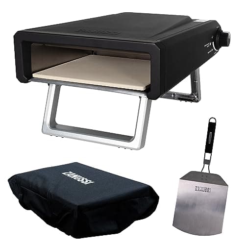 Image of Zanussi Outdoor Portable 12" Gas Fuelled Pizza Oven Paddle and Waterproof Cover in Black, Stainless Steel Foldable Legs ZGPO1PC