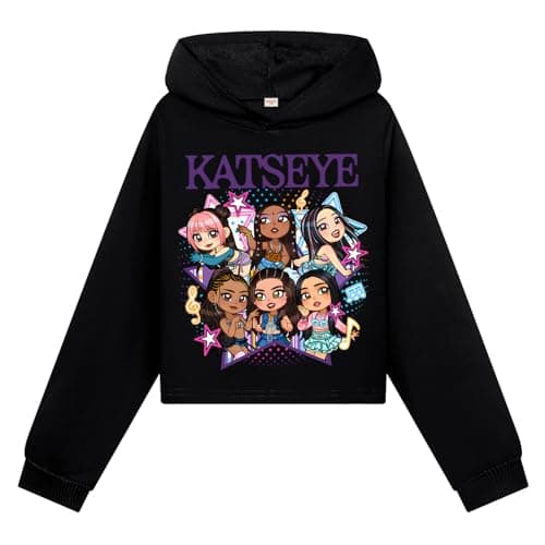 Image of Minhuaha Katseye Hoodie for Girls Fashion Hoodie Kids Tops (Black,9 Years)