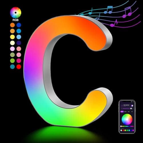 Image of Light Up Letters USB Powered, LED Letter Lights Color Changing Alphabet Sign Gifts for Girls Women Party Birthday Decorations, APP Control, Night Light Christmas Valentine Wall Table Decor - C