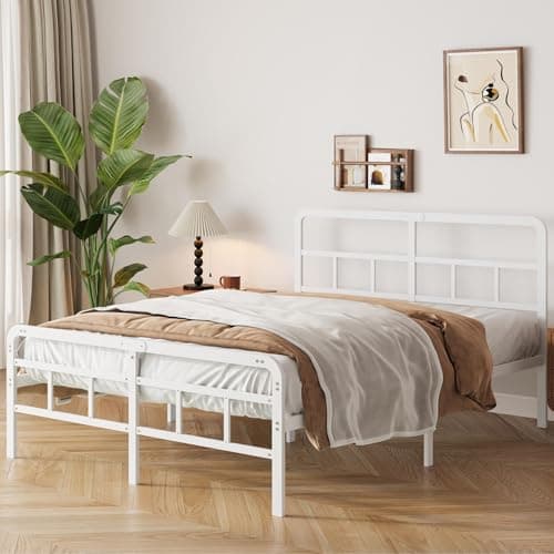 Image of Yicensen Super King Bed Frame 6ft with Curved Headboard and Footboard, 36cm Height Metal Super King Size Bed Frame with Heavy Duty Slat, Underbed Storage Space, Easy Assembly, Noise Free, White