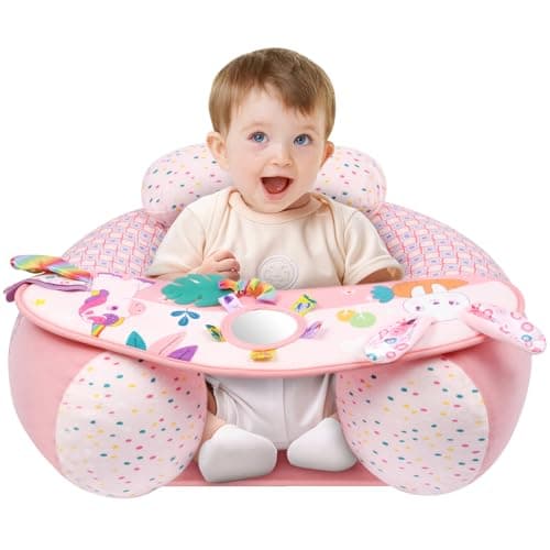 Image of Alaoo Inflatable Baby Chair, Baby seat for 3-36 Months, Portable Infant Air Pump Sit, Baby Seats for Sitting up with Detachable Play Tray, Suitable for Outdoor Indoor, Pink