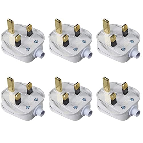 Image of KC cable 13A fused plug, 3 Pin Plug 13 Amp Fused Mains Plugs UK Plug with Cord Grip Rewireable Heavy Duty Electrical Plug Durable for Home, Office Electrical Appliances and Devices (White 6 pack)