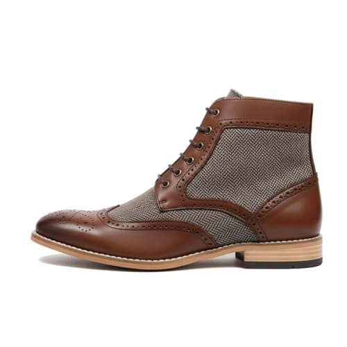 Image of TruClothing Men’s Wingtip Brogue Ankle Boots Leather Lined Chukka Dress Shoes - Brown 7