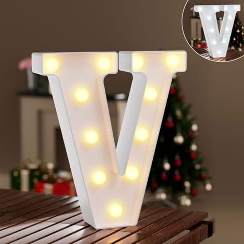 Image of Ledido LED Light Up Marquee Letters Sign - Cool & Warm Light up Letters for Birthday Decorations, LED Letter Lights for Proposal Wedding Grad Bar Home Bedroom Table Wall Party Decor, Letter V