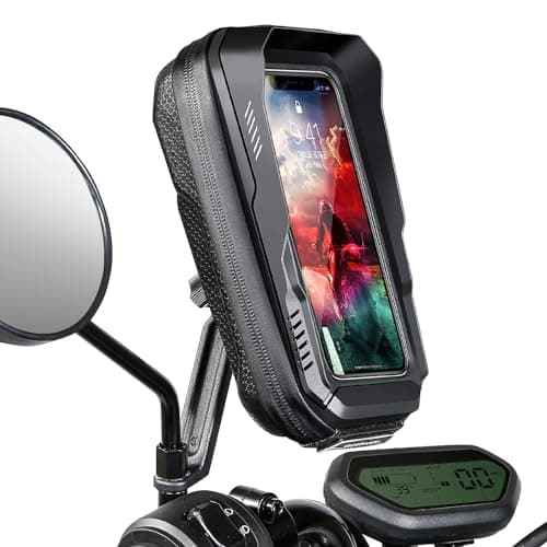 Image of JUYANO Motorbike Phone Holder Waterproof Motorcycle Phone Mount Anti Vibration 360°Rotation Moped Cell Phone Mount with Rain Cover Sun Visor,Rearview Mirror Phone Holder for Smartphone 4.5" to 6.9"