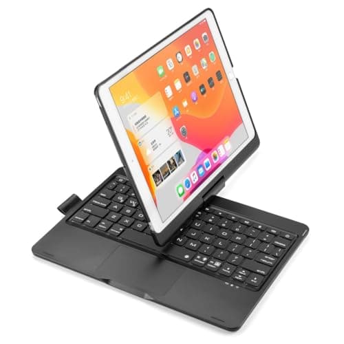 Image of kaidisen 360 Rotatable Keyboard for iPad 9th/8th/7th Generation 10.2 inch, Air 3rd Gen, Pro 10.5 inch Keyboard Case with Touchpad 7 Color Backlight Foldable Backlit Keyboard,Black