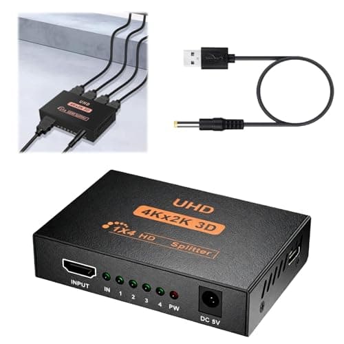 Image of HDMI Splitter 1 in 4 Out 4K HDMI Splitter 4 Port Multi Display Adapter 1 Input to 4 Outputs 4 Way Hdmi Distributor for PC Laptop HDTV Projector Xbox PS5/PS4/PS3 Blu-ray DVD Fire Stick (Not Extend)