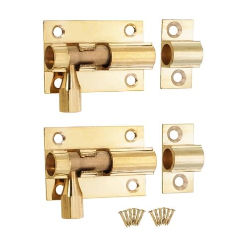 Image of Pack of 2 Heavy Duty 38mm Barrel Bolt Polished Brass Finish Door Latch Lock - Ideal for Garden Gate, Shed, Barn, Sliding Door