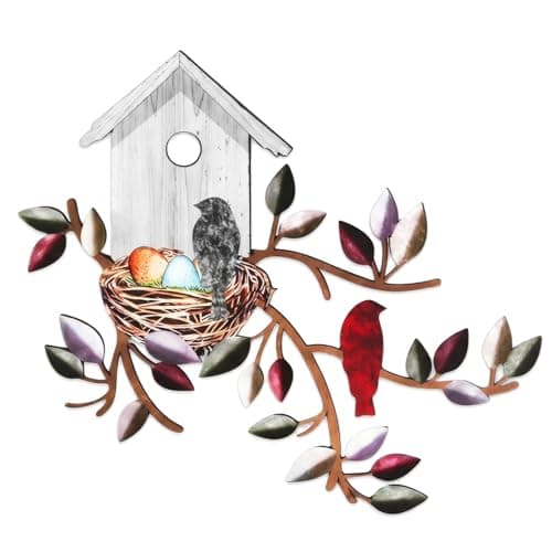 Image of Solvio Metal Bird Wall Art, Outdoor Garden Wall Decorations, Birds on Branch Silhouette Hanging Ornaments for Fence, Living Room, Bedroom, Indoor Outdoor Decor