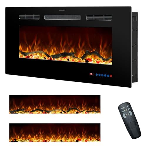 Image of Rodalflame 36"/91.4cm Electric Fireplace Inserts, Recessed & Wall Mounted Fireplace Heater with 13 Flame & Fuel Bed for Indoor Use, Remote Control, Log &Crystal, Timer, Plug in 220-240V