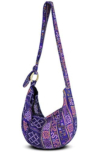Image of YOUR COZY Hobo Crossbody Bag for Women – Handmade Cotton Boho Purse with Wooden Ring | Lightweight Slouchy Shoulder Sling Tote Bag (Tribe_Blue)