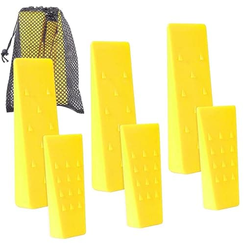 Image of 6 Pack Tree Felling Wedges with Spikes for Safe Tree Cutting – 3 Each of 8” and 5.5” Wedges with Storage Bag; 6 Felling Dogs to Guide Trees Stabilize and Safely to Ground for Loggers and Fallers