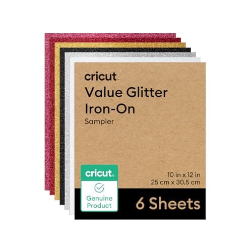 Image of Cricut Glitter HTV Heat Transfer Vinyl | 25.4 cm × 30.5 cm | 6 Pack | Iron-On HTV Vinyl for Fabric, Ideal for Custom T-Shirts & DIY Projects