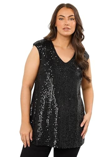 Image of EVANS Curve Sequin Embellished Vest Top - Women's - Plus Size Curve Black