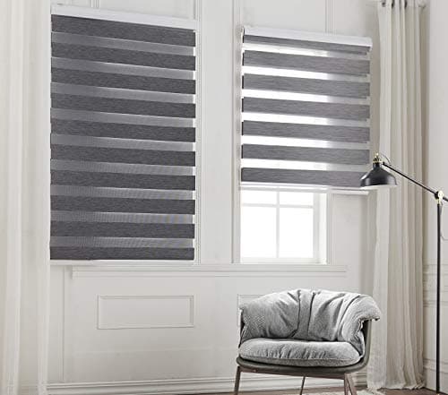 Image of Taiyuhomes Day and Night Zebra Roller Blind Gradient Double Fabric Translucent or Blackout Vision Curtains for Window and Door with Aluminium Cassette (Grey, Width 80cm X Height 150cm)