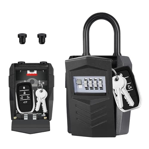 Image of ZHEGE Padlock Key Safe, Large Car Key Lock Box Outdoor for over 10 Home Keys Storage, 4 Digit Combination Keybox Wall Mounted or Hung, Weatherproof Keysafe with Built-in Key Hooks (Black)