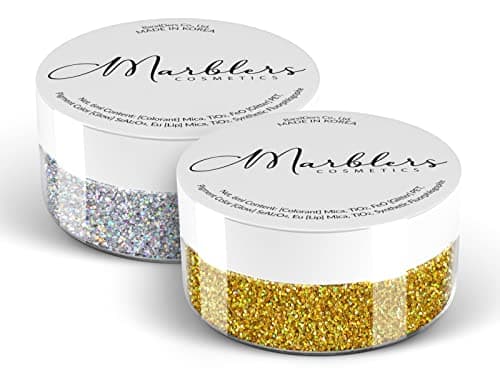 Image of MARBLERS Cosmetic Grade Fine Glitter Duo [Holo Silver & Holo 24K Gold] 0.36oz (10g) | Non-Toxic | Vegan | Cruelty-Free | Eyeshadow, Nail Polish, Nail Art | Festival, Rave Party & Makeup | Body & Face
