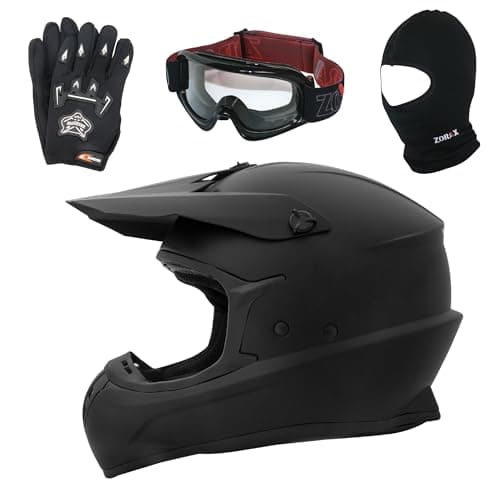 Image of Zorax Matt Black L (59-60cm) ZOR-X305 Motocross Helmet & Gloves L(10cm) & Goggles & Balaclava - MX Quad ATV Sports Enduro Crash Dirt Bike Helmet ECE 22.06 Certified