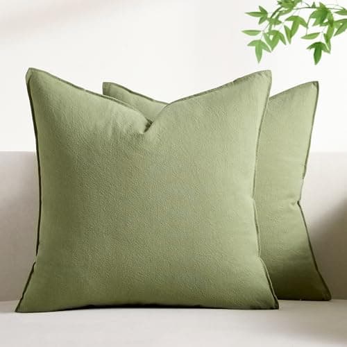 Image of Serento Cushion Covers Green 45cm x 45cm Pack of 2 Cushions Cotton Soft Decorative Square Throw Pillow Case Flange Pillowcases for Livingroom Sofa Bedroom 18x18 Inch Sage Green