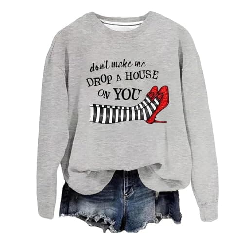 Image of Halloween Costume Unisex Women's Crew Neck T-Shirt Long Sleeve Printed Home Outdoor Workout Streetwear, Light grey, S