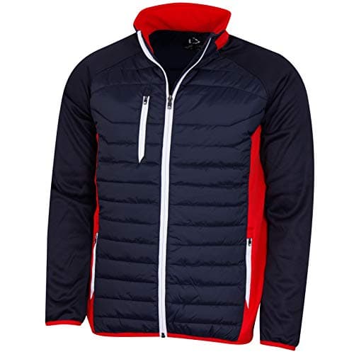 Image of Sunderland Mens SUNMC83 Zip Front Padded Stretch Panel and Sleeves Performance Golf Jacket Navy/Red/White M
