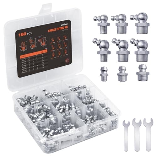 Image of TRILINK Grease Nipples Assorted Kit – 160pcs M6, M8, M10 Metric Grease Fittings with Straight, 45 & 90-Degree Angles, Includes Wrench – Ideal for Automotive, Agricultural & Industrial Machinery